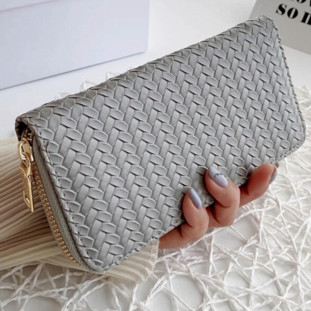 NEW! Gray / Gold Basketweave Zippy Wallet - Picture 2 of 7